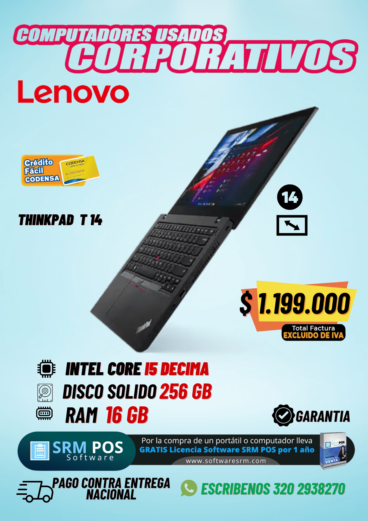Lenovo ThinkPad T14 i5 10ª Gen 16GB RAM 256GB SSD | Portátil Corporativo